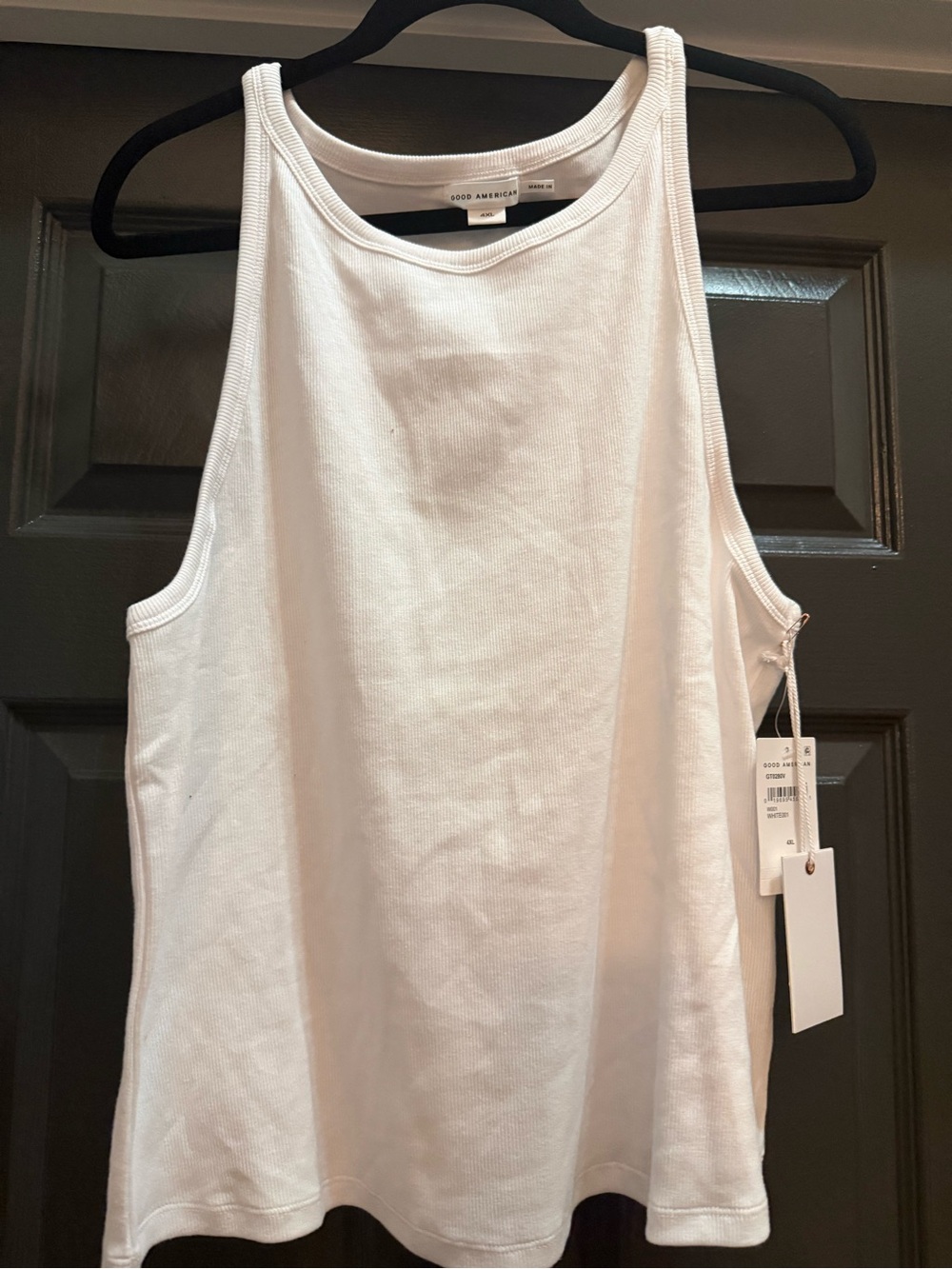 New Good American Cream Ribbed High-Neck Tank